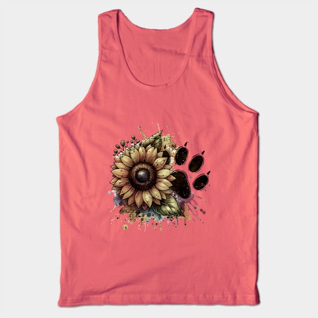 Paw print, sunflower, floral, flowers, pop grunge minimal style, pet lovers, animal lovers Tank Top by Collagedream